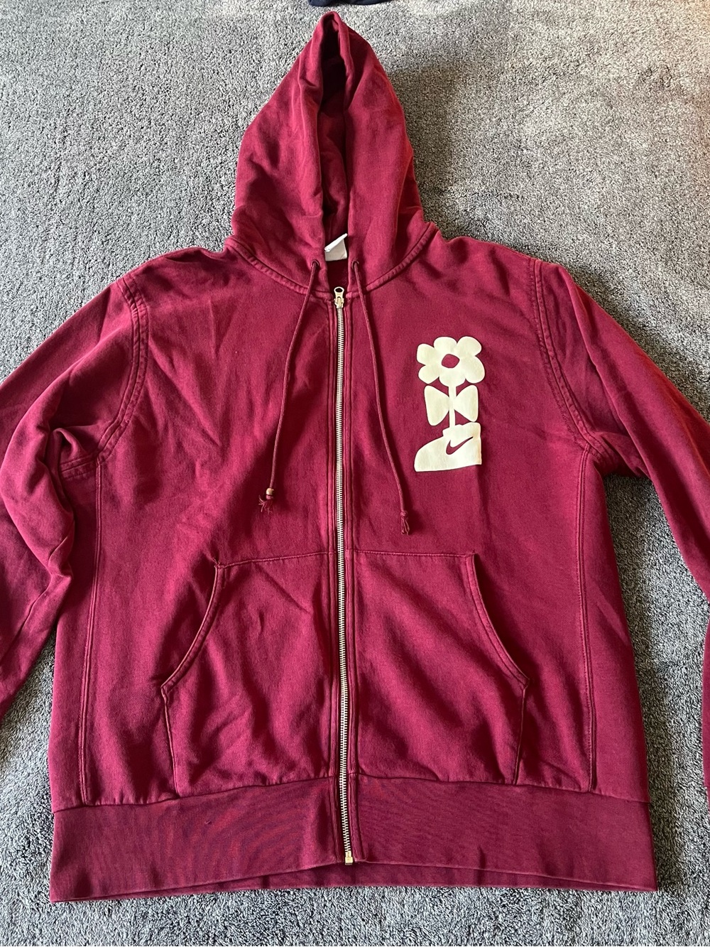 Nike Maroon Zip-Up Hoodie with Cream Flower Graphic